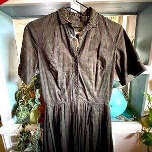 Vintage 50s Green Plaid Shirt-dress with Pleated Skirt Size Small